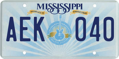 MS license plate AEK040