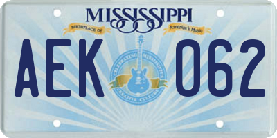 MS license plate AEK062