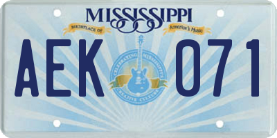MS license plate AEK071