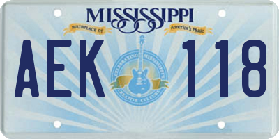MS license plate AEK118