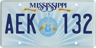 MS license plate AEK132