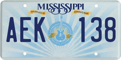 MS license plate AEK138