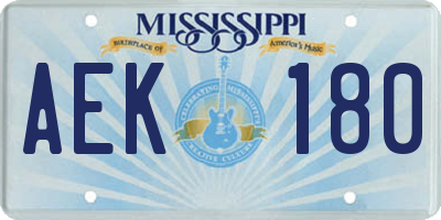 MS license plate AEK180