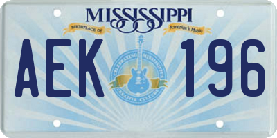 MS license plate AEK196