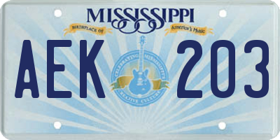 MS license plate AEK203