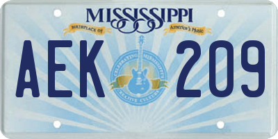 MS license plate AEK209