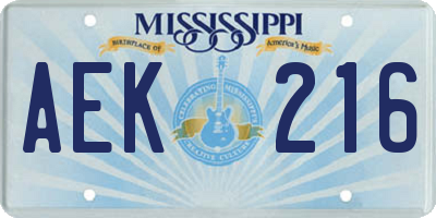 MS license plate AEK216