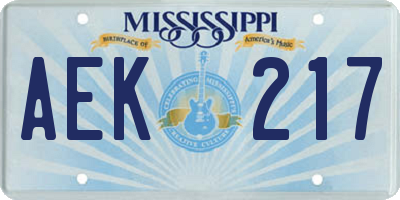 MS license plate AEK217