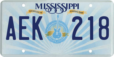 MS license plate AEK218