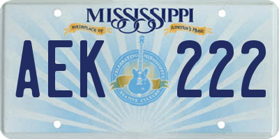 MS license plate AEK222