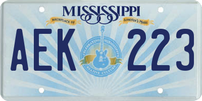 MS license plate AEK223
