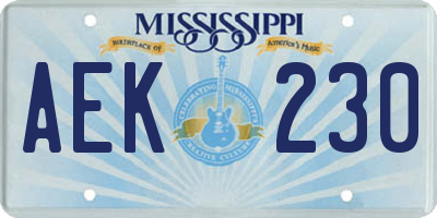 MS license plate AEK230