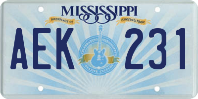 MS license plate AEK231