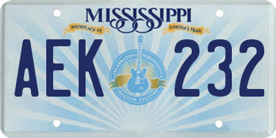 MS license plate AEK232