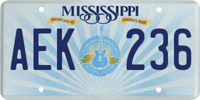 MS license plate AEK236