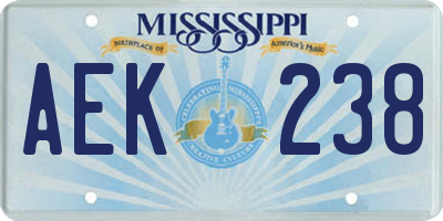 MS license plate AEK238