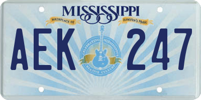 MS license plate AEK247
