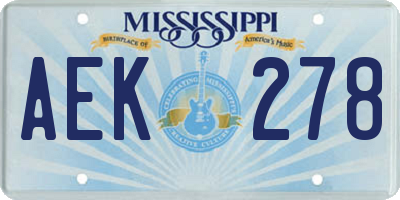 MS license plate AEK278