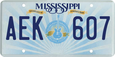 MS license plate AEK607