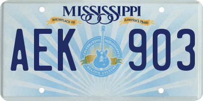 MS license plate AEK903
