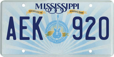 MS license plate AEK920
