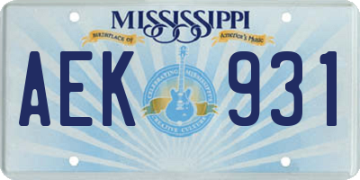 MS license plate AEK931