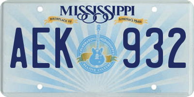 MS license plate AEK932