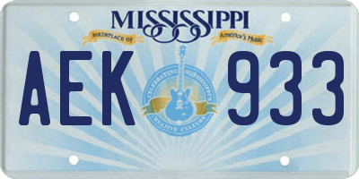 MS license plate AEK933