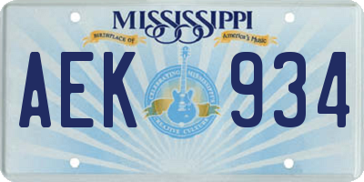 MS license plate AEK934