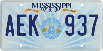 MS license plate AEK937