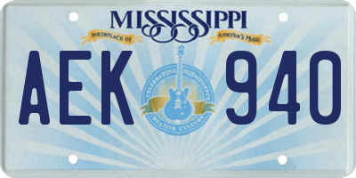 MS license plate AEK940