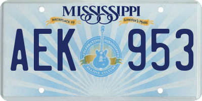 MS license plate AEK953