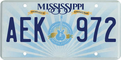 MS license plate AEK972
