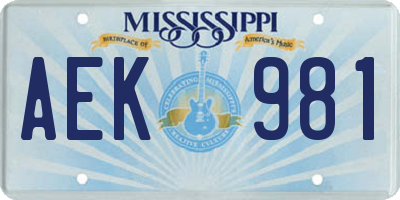 MS license plate AEK981
