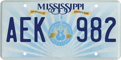 MS license plate AEK982