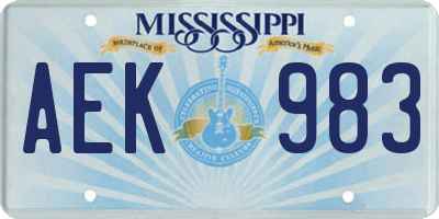 MS license plate AEK983