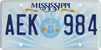 MS license plate AEK984