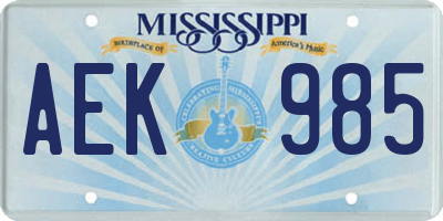 MS license plate AEK985