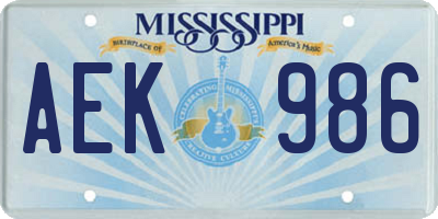 MS license plate AEK986