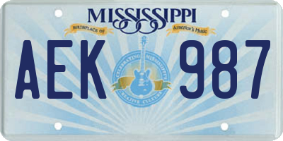 MS license plate AEK987