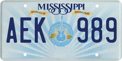 MS license plate AEK989