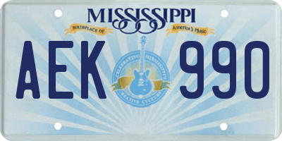 MS license plate AEK990
