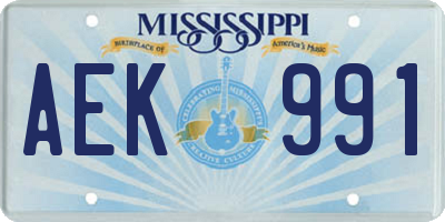 MS license plate AEK991