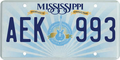 MS license plate AEK993