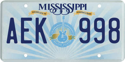 MS license plate AEK998