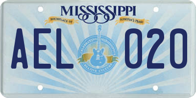 MS license plate AEL020