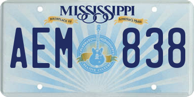 MS license plate AEM838