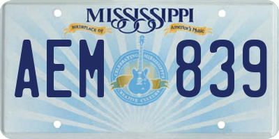 MS license plate AEM839