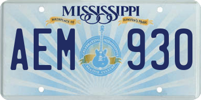 MS license plate AEM930