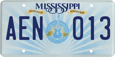 MS license plate AEN013